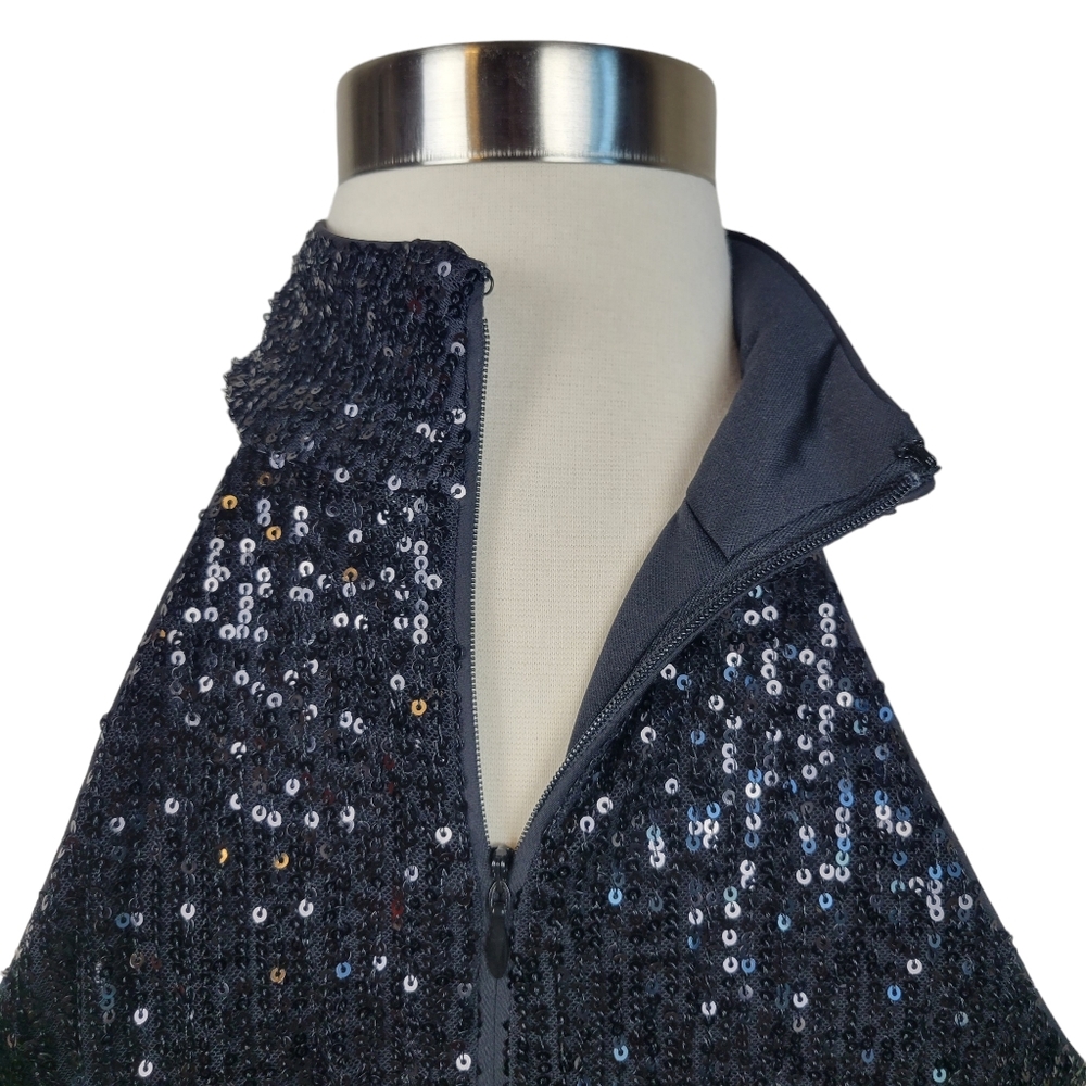 Belle Badgley Mischka Tara Halter Neck Black Sequin Mini Shift Dress Size 2 - Picture 8 of 9